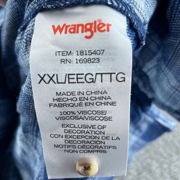 Wrangler Womens Blue Plaid Peasant Top XXL Viscose 3/4 Sleeve Relaxed NWT 3297 - Picture 3 of 9